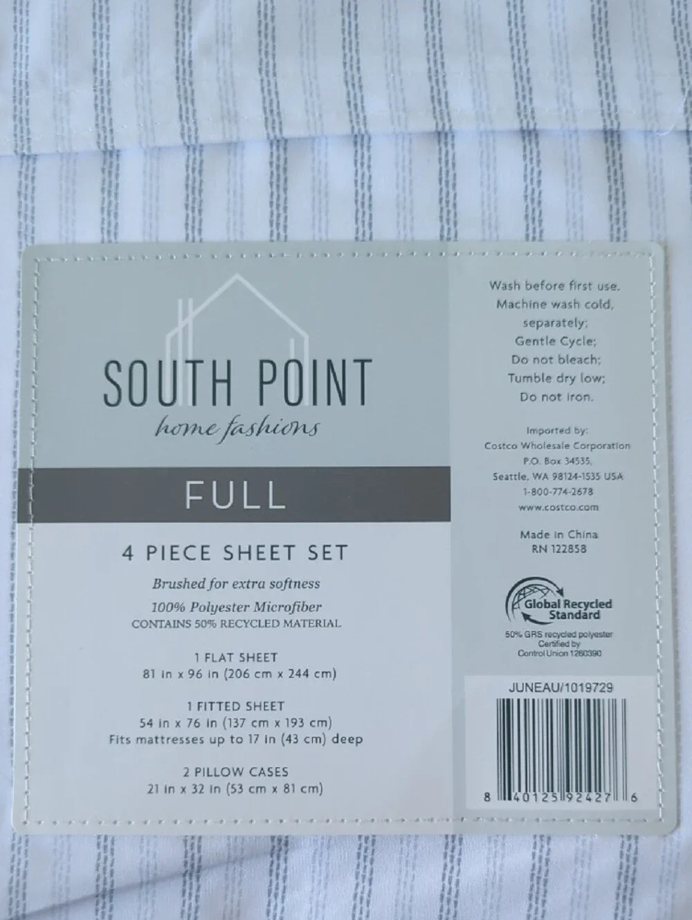Full 4-Piece Sheet Set - White with Gray Pinstripes